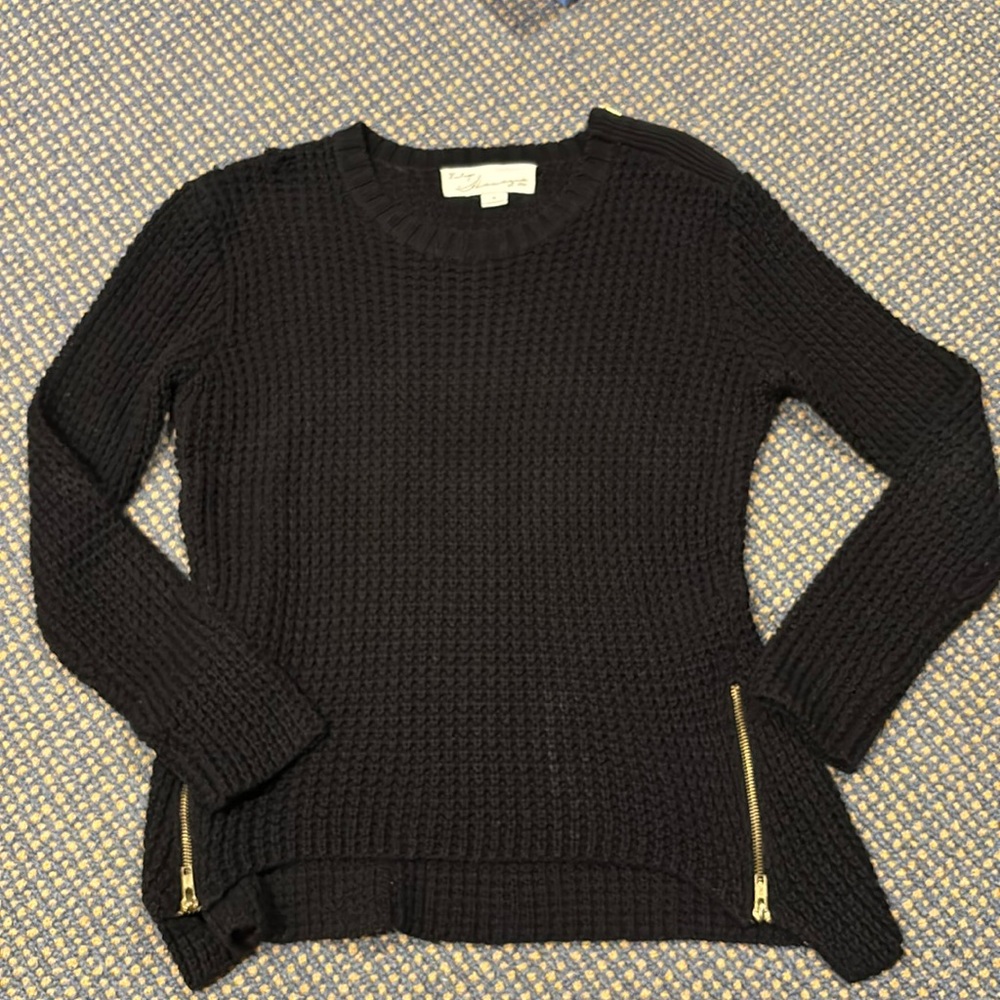 Size small, black knit sweater with zippers